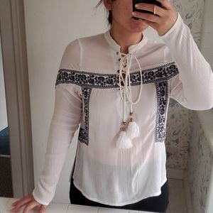 COPY - White blue peasant embroidery long sleeve …